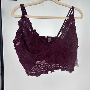 NWT Free People One Açaí  Purple Lace Bralette Smocked Hem Size Large adella